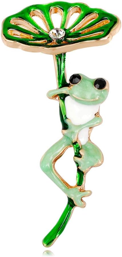 Cute Animal Frog Lotus Leaf Rhinestone Inlaid Brooch Pin Enamel Lapel Badge Green