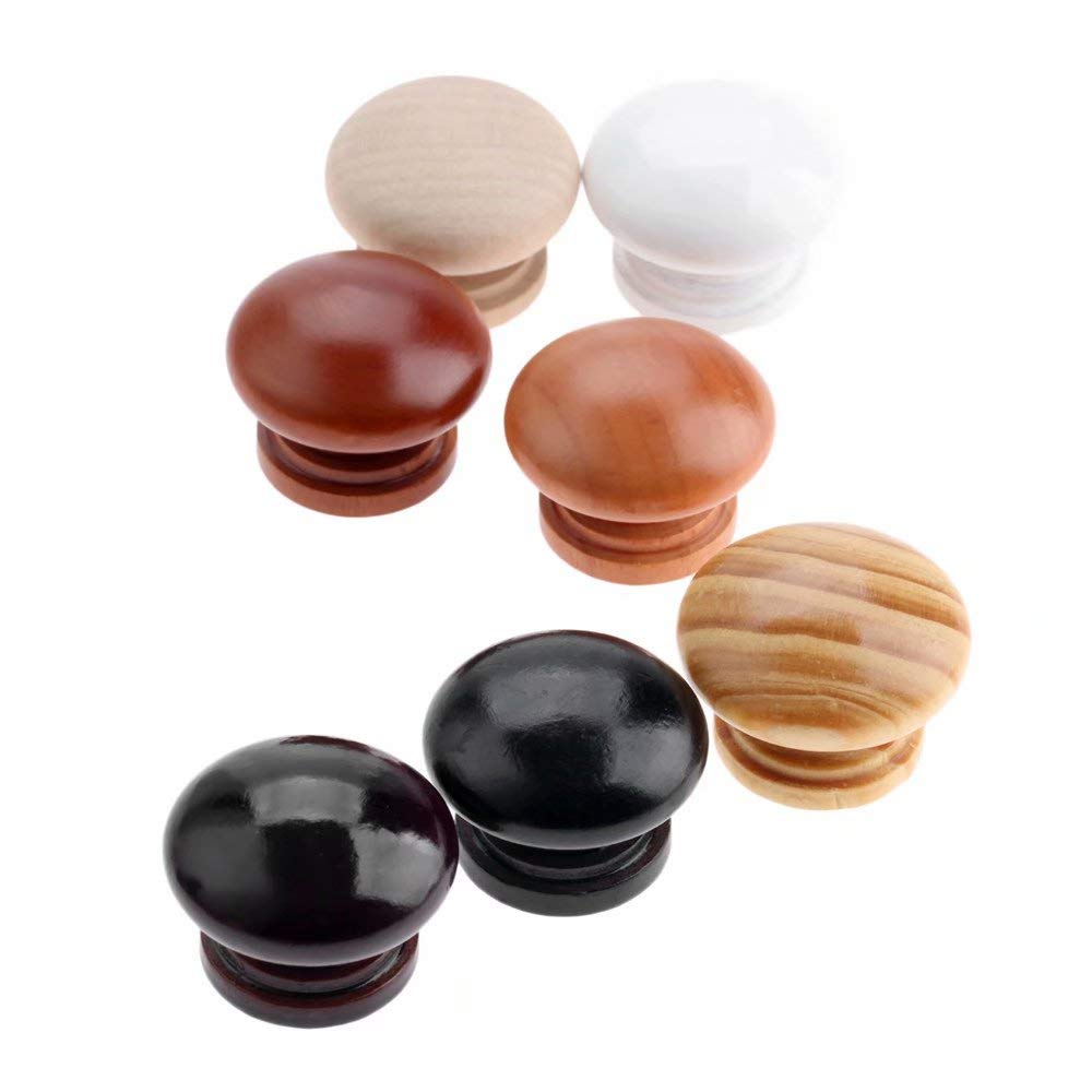 20 pomelli Rotondi in Legno per mobili, mobili, cassetti, pomelli per cassettiera, Forma a Fungo, Diametro 34 mm, Altezza Totale 25 mm (Marrone Chiaro)