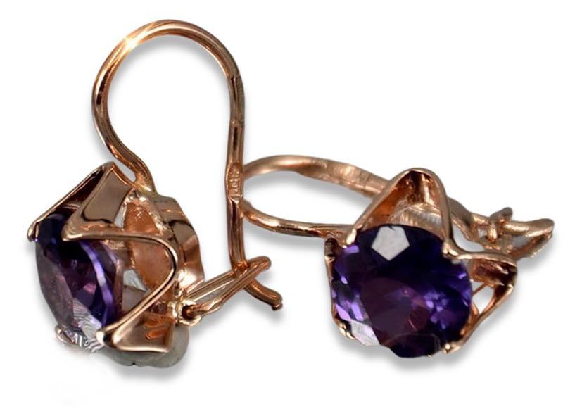 Russian Soviet rose pink 14k 585 gold earrings vec142 alexandrite ruby emerald sapphire ...
