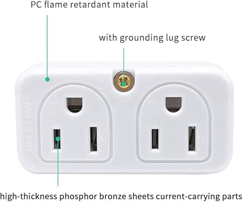 Miniatura 2 de SYCON Extensor de salida adaptador, mini enchufe de pared de 2 puntas, divisor de salida múltiple con 4 tomacorrientes