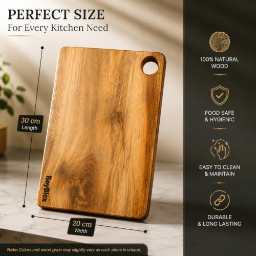 Image of Acacia Solid Wood Cutting Board 20x30 cm | Wooden Chopping Board for Kitchen | Reversible Vegetable, Fruit & Meat Cutting Board | Durable Kitchen Chopping Board (30L x 20W with Hole)