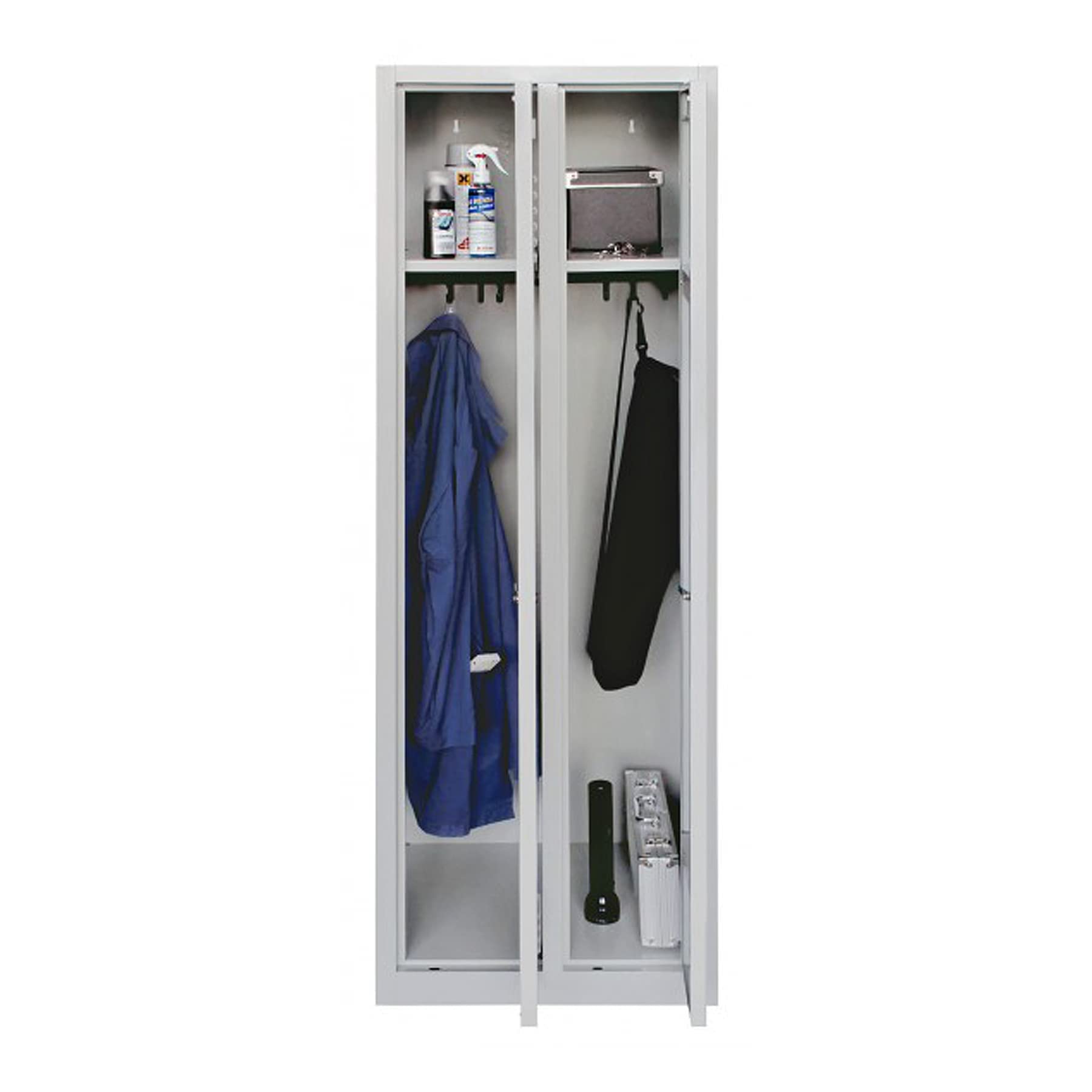 Schrank & Stuhl Spind – Metallspind mit 2 Abteilen, Schließfachschrank mit Hutboden, 30 cm Abteilbreite, Lieferung komplett montiert (Grau, mit Drehriegelverschlüssen)