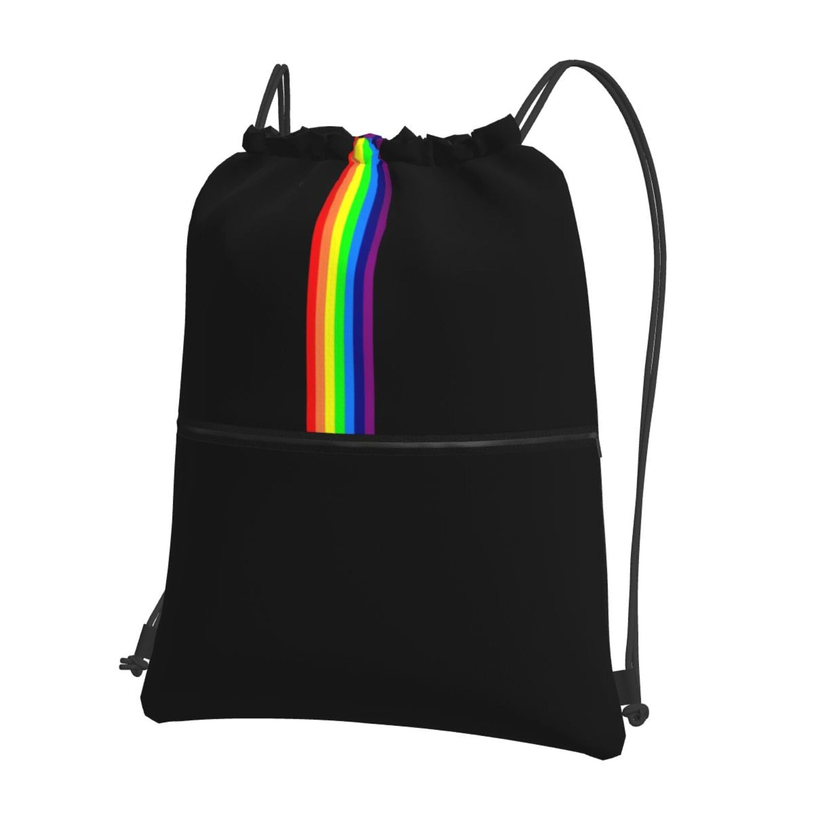 GardEssere Rainbow LGBT Gay Pride Drawstring Bags Drawstring Gym Bag Waterproof Drawstring Backpack with Zipper Pocket for Kids Adults Beach Swimming Pool School Bag