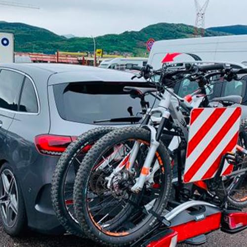 YANGUN 3 In 1 Warntafel für Italien Spanien Portugal, Warntafel Fahrradträger mit 4 Stück 4mm Spanngurte zur Befestigung, 50 * 50cm Reflektierend für Fahrradträger, Für Heckanhänger Wohnwagen Camper