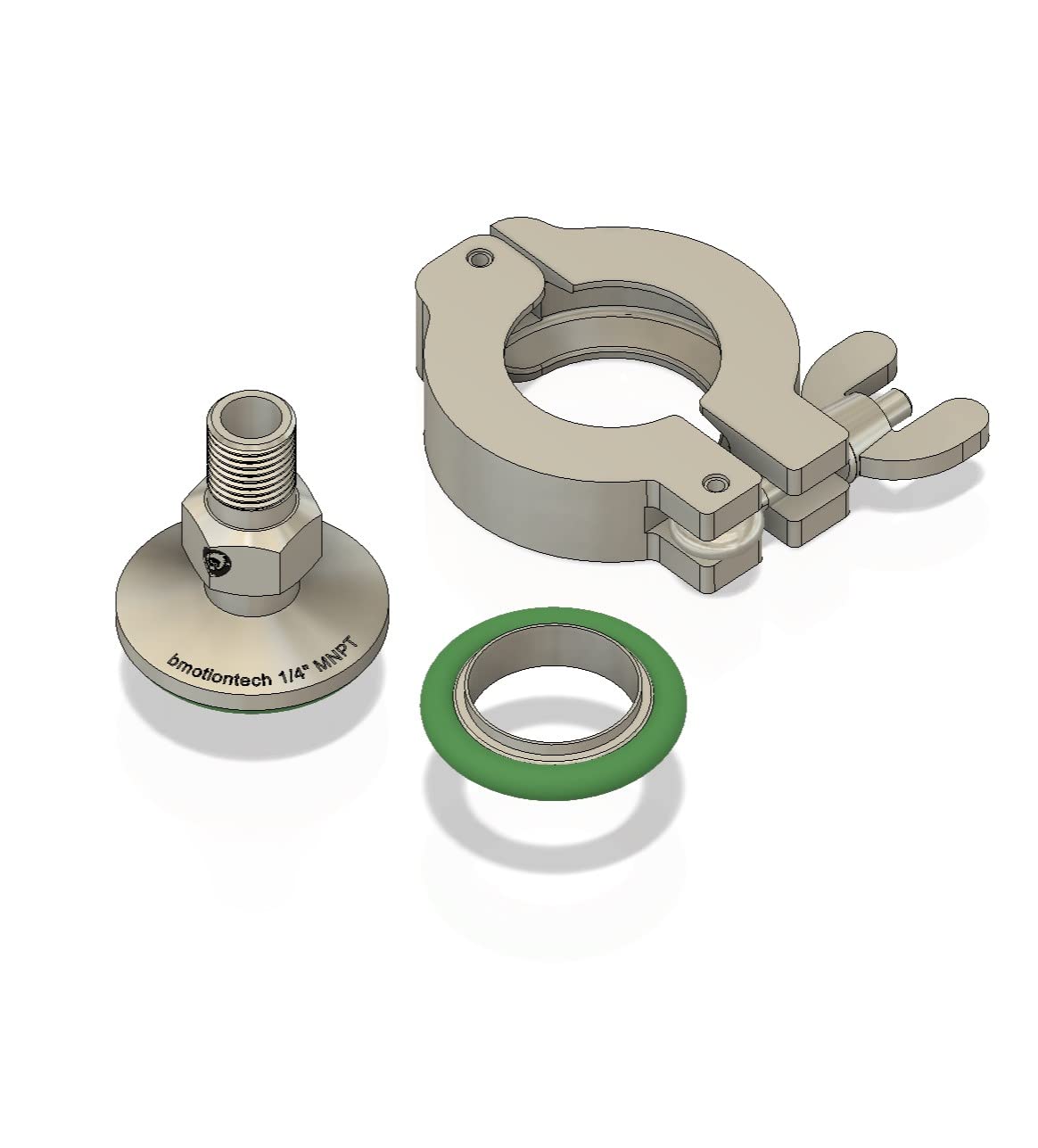 bmotiontech 1/4" MNPT to KF25 flange fitting adapter with Al wing nut clamp &amp; SS centering ring (ISO-KF KF25 QF25 NW25) (1/4" MNPT with Al clamp set)