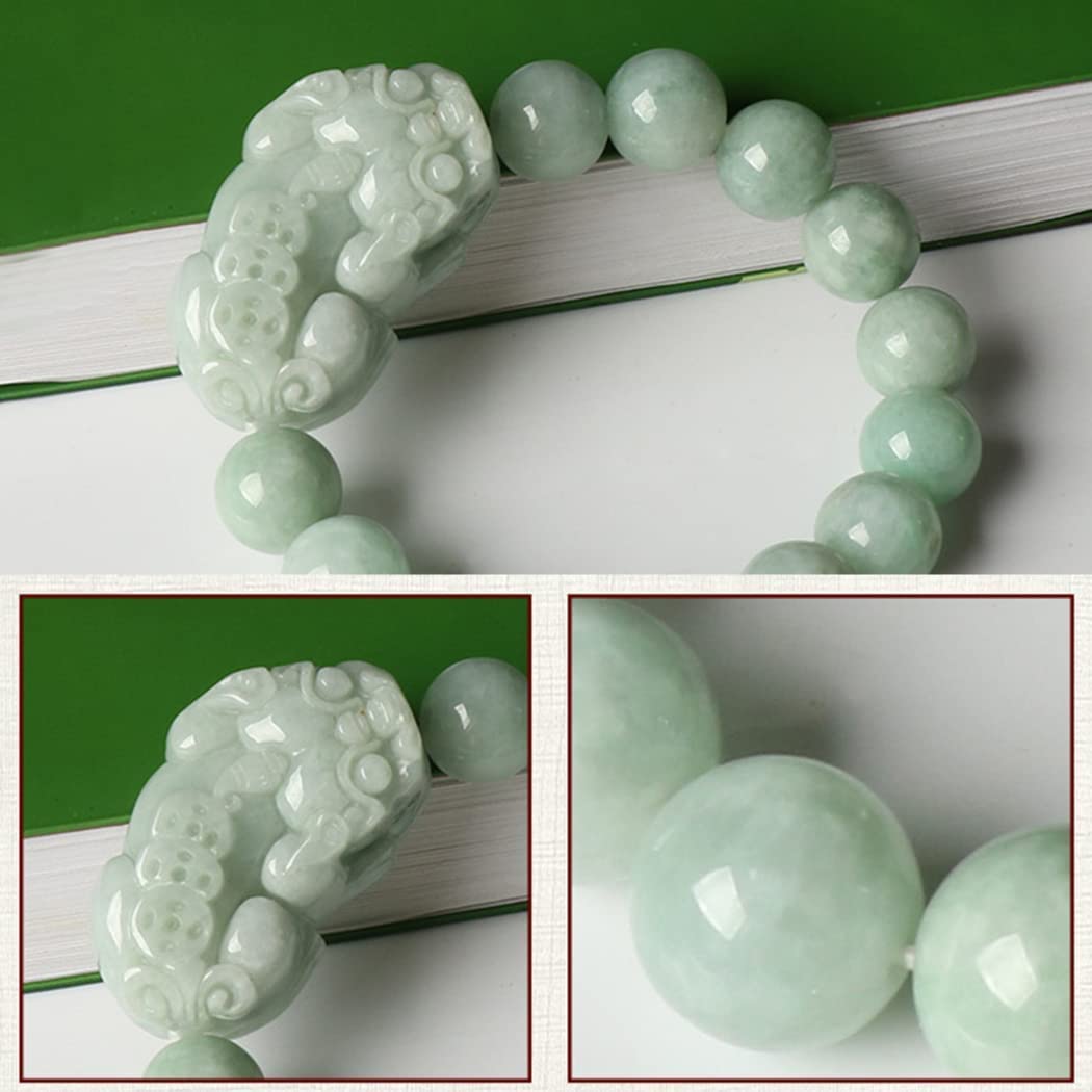 Feng Shui Pixiu Armband Natürliche Jade Armband for Damen Herren 8/10/13mm Runde Perlen Armband Pi Yao Amulett Reichtum Abwehr böser Geister Chakra Kristall Quarz Edelstein,Threecoin Pixiu Co