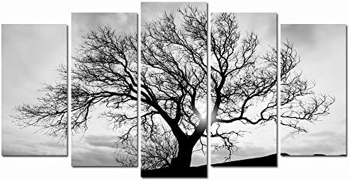 LevvArts - Black and White Tree Canvas Art,Great Sunset Shot Pictures Print on Canvas,Modern Home Decor,Large Size
