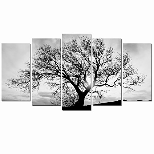 Levvarts - Black And White Tree Canvas Art,Great Sunset Shot Pictures Print On Canvas,Modern Home Decor,Large Size #TOP2