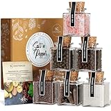 UMBRELLA® Caja Regalo de Sal y Pimienta Bio – 6 variedades naturales con recetas – Set gourmet para sibaritas, cocineros y amantes de la parrilla