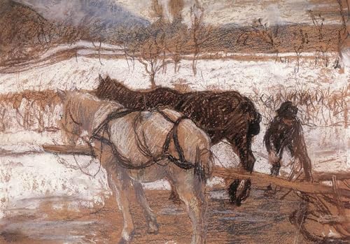 Toile L'hiver de Károly Ferenczy - Grande peinture moderne 60x90cm pour mur vide