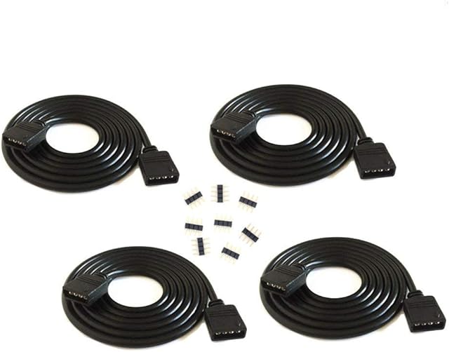 4 pcs/Pack Black 2M 6.56ft 4 Color RGB Extension Cable LED Strip Connector Extension Cable Cord Wire 4 Pin LED Connector for SMD 5050 3528 2835 RGB LED Light Strip RGB WireRGB Extension Cable