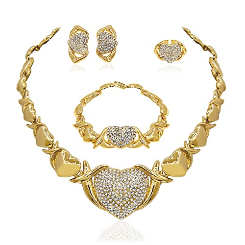 Gold Jewelry Set 18K Gold Accessories for Women Jewelry Set Wedding Bridal Fashion Jewelry Sets Women Accessories Bracelets Earrings and Rings Sweetheart Gifts