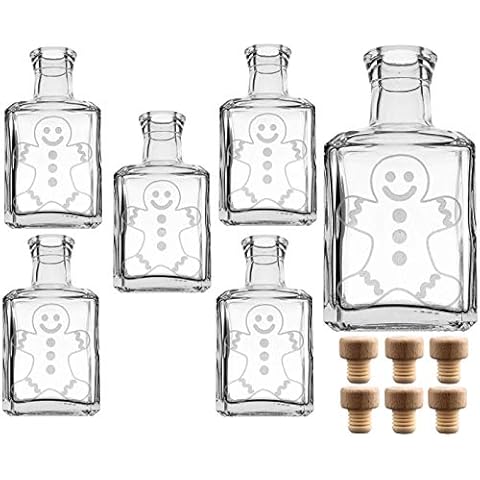 Juego de 6 botellas de cristal de 250 ml con grabado de hombre de jengibre Cover