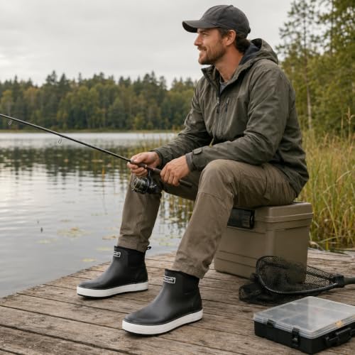 Jollywalk Men's Waterproof Fishing Deck Rain Boots, Black Size 7 by Jollywalk - Used condition - Image 3