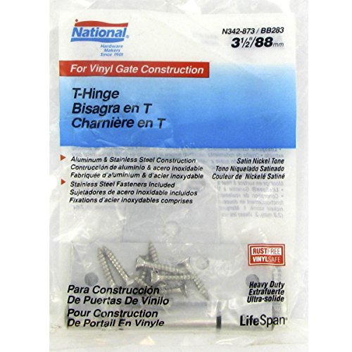 National #N342-873 3-1/2' Aluminum & Stainless Gate T-Hinge Satin Nickel #TOP1