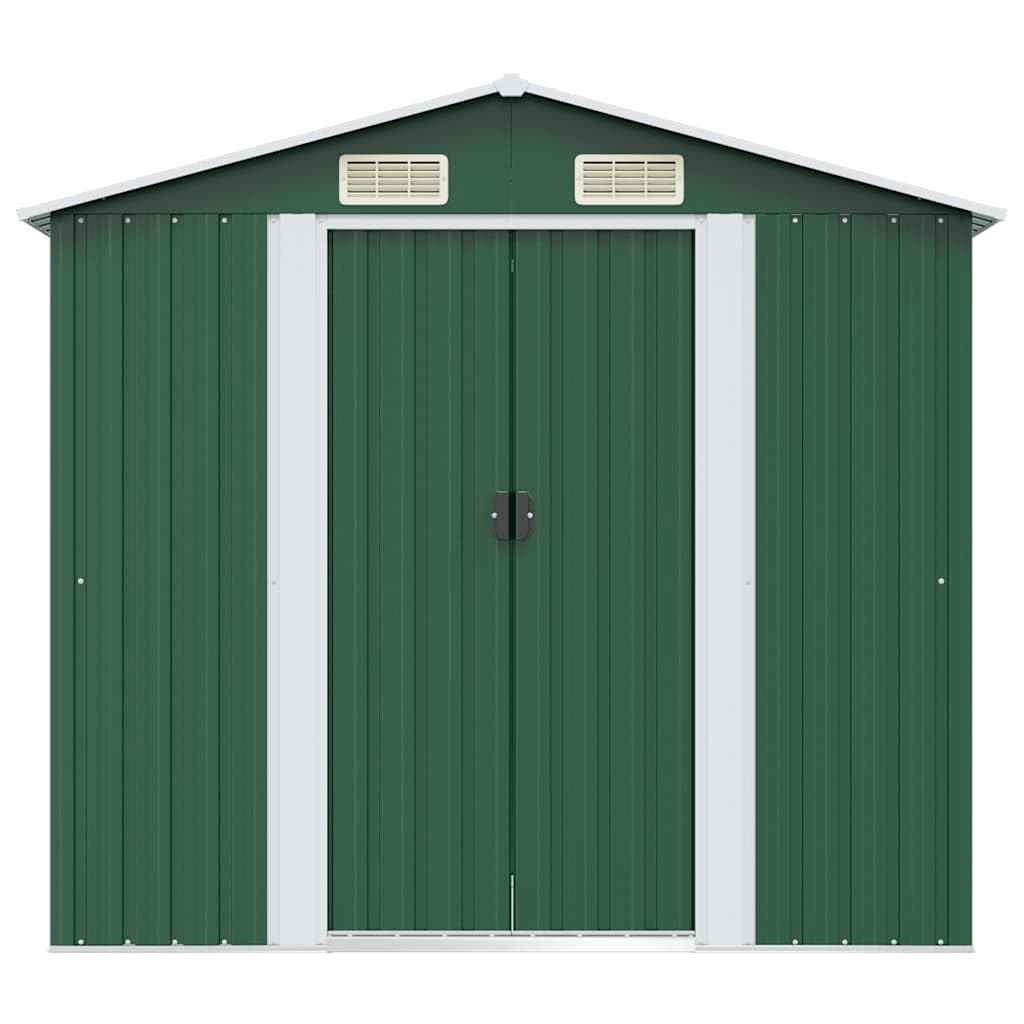 Aufbewahrungsschuppen aus Metall, 204 x 132 x 186 cm, für Garten, Aufbewahrungsschuppen mit 4 Belüftungsöffnungen, Doppelschiebetüren, Konstruktion aus verzinktem Stahl, robust