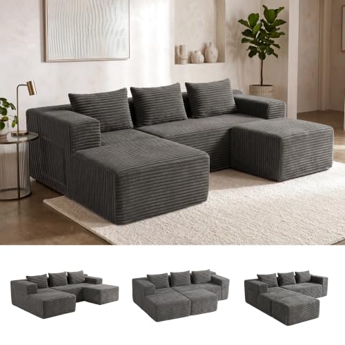 zzlay Modular Boneless U-Shaped Couches for Living Room with Side Pockets