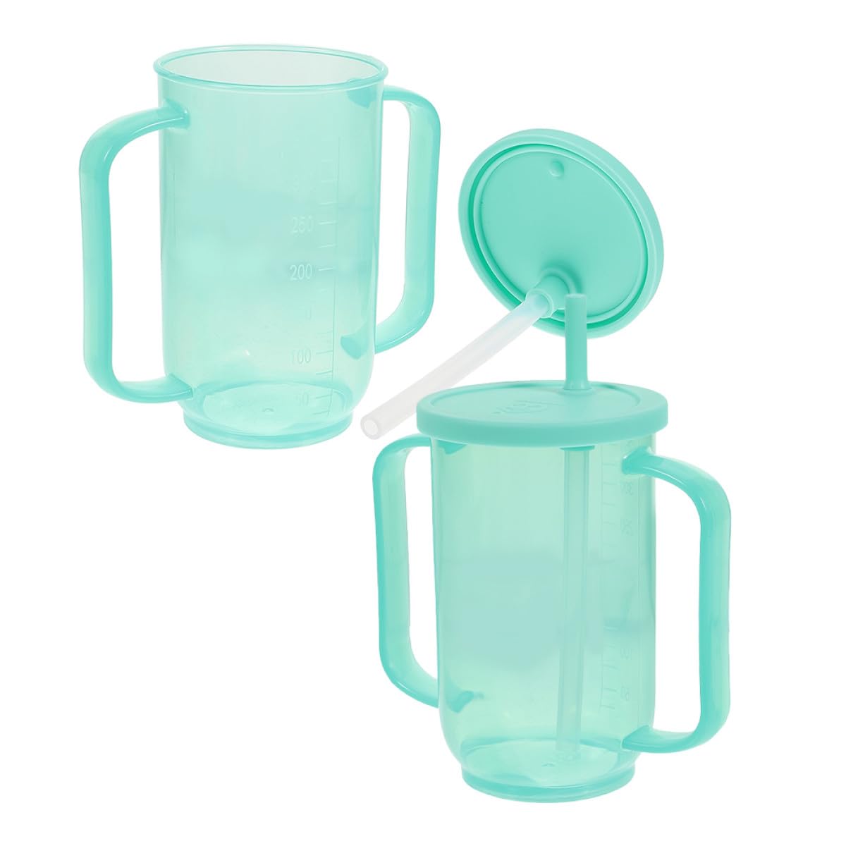 2 Stück pack Trinkbecher für Senioren aus Bruchfestem Kunststoff Auslaufsicher mit Deckel und Strohhalm Ergonomische Griffe für Flüssignahrung und Patientenpflege
