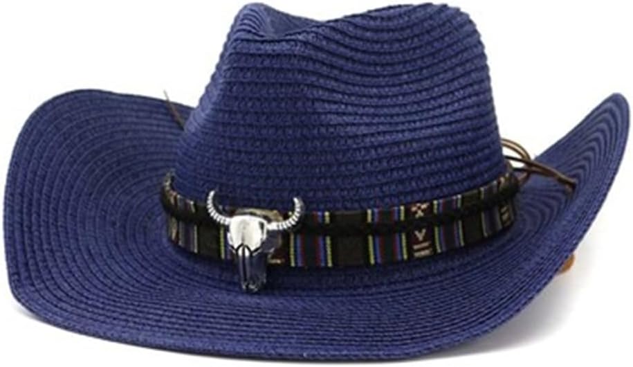 メンズ ストローハット メンズサンシェード麦わら帽子夏漁師の帽子カウボーイサンハット(Colour 5)