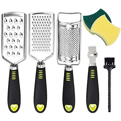 Set of 7 Graters for Cheese Lemon Zester Stainless Steel Blade and Comfortable Grip Handle Multi-application Food Grater Slicer for KitchenVegetableFruitChocolate With Cleaning Brush Sponge Brush