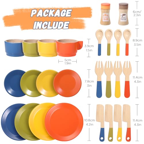Image of GAGAKU Wooden Play Food Sets for Kids Kitchen, Montessori Wooden Play Food Toys with Plates and Dishes for Toddler Boys & Girls Gifts
