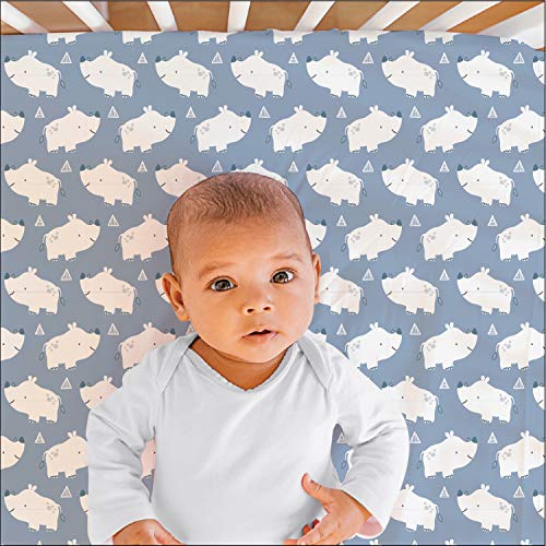 The Peanutshell Crib Bedding Set For Boys Or Girls, Unisex 3 Piece Blue Rhino Nursery Collection #TOP2