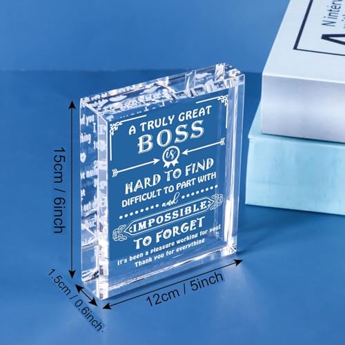 Image of Gifzy Engraved Crystal Boss Going Away Gift for Women Men, Great Appreciation Gifts for Best Boss Lady Desk Decoration Paperweight Present for Boss's Day Leaving Retirement Birthday Christmas