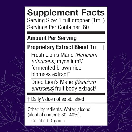 Host Defense Mushrooms Lion's Mane Extract - Lion's Mane Liquid Supplement for Brain Health - Mushroom Support for Focus & Memory Function - Immune & Nervous System Support - 2 fl oz (60 Servings)* - Thumbnail 2