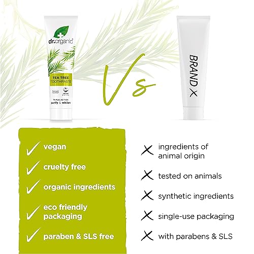 Dr. Organic Teebaum Zahnpasta, Reinigend, natürlich, natürlich, vegan, tierversuchsfrei, paraben- und SLS-frei, recycelt & recycelbar, biologisch, 100ml