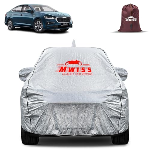 Image of Waterproof Car Body Cover for Skoda Slavia | Mirror & Antenna Pocket Anti-Scratch with Soft Cotton Inner Lining Triple Stitched Protection| Heat Resistant | Rain Protection (Silver)