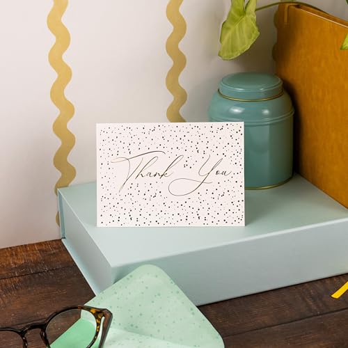 Grußkarten mit Aufschrift Thank You, gepunktet, Set mit 12 Karten und Umschlägen, Goldfolienprägung, innen blanko, Schreibwaren-Geschenk-Set