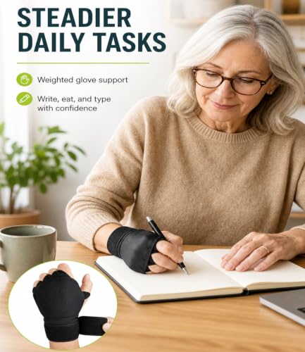 Runtlly 6 Pcs Hand Therapy Kit, Weighted Writing Gloves with Adjustable Wrist Strap, 4 Resistance Hand Exercisers to Boost Grip Strength for Parkinson’s, Tremors, Arthritis & Stroke Recovery Light - Image 3