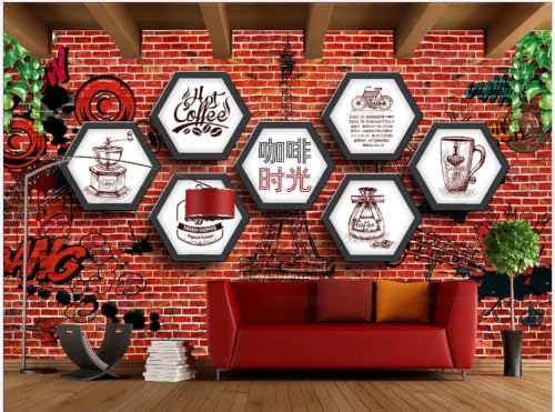 Papier peint café briques rouges 3D mural 430x300cm - 2