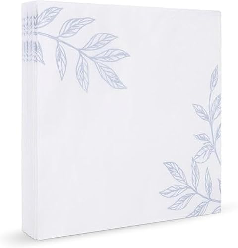 R-kay Servilletas florales azules y blancas Paquete de 40 servilletas decorativas desechables ultra suaves de 3 capas, 6.5 x 6.5 pulgadas, para