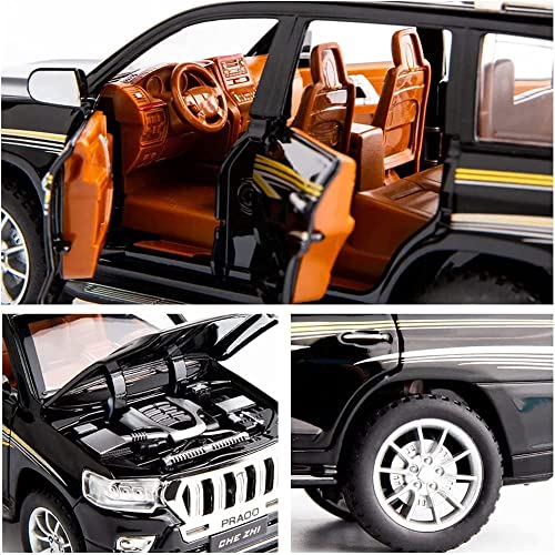 Image of 1:24 Scale Big Toyota Prado SUV Toy Car | Metal Pullback Diecast Car for Kids with Openable Doors, Sound, Light Effects Toy for Car Enthusiasts (Color As Per Available),black