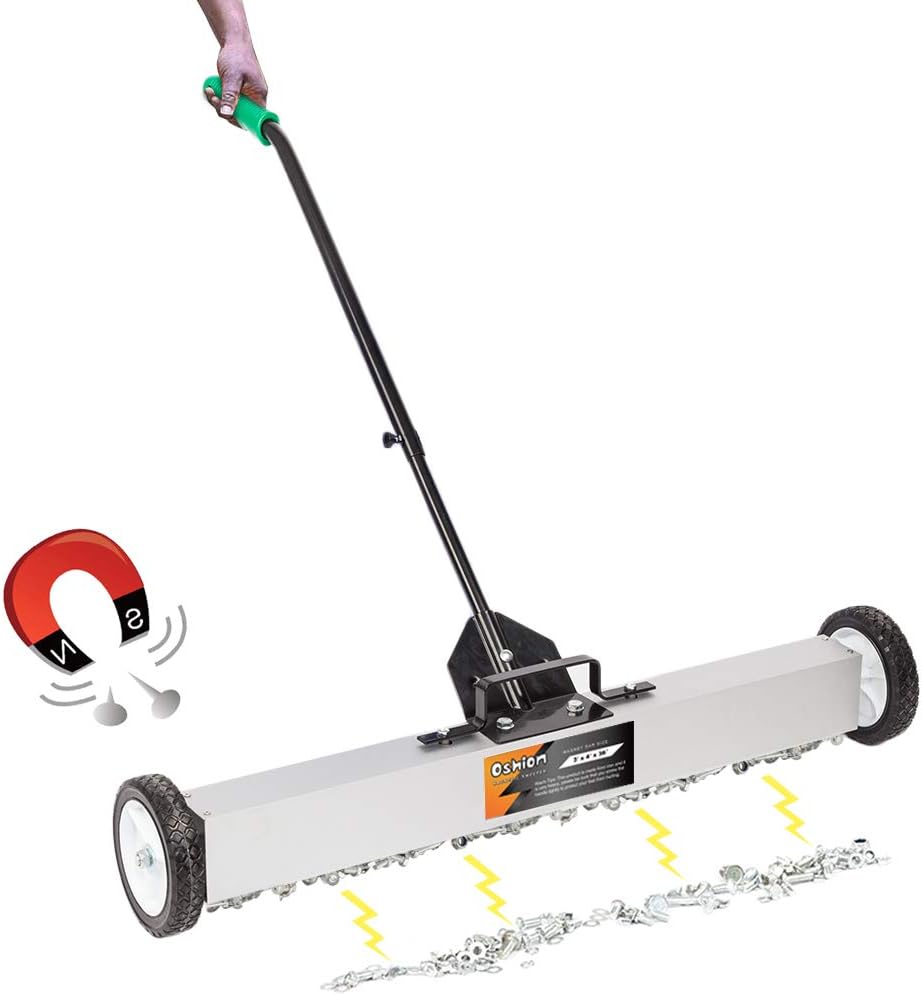 Crazy Deals SSLine Rolling Magnetic Pickup Sweeper with Wheels 36" Wide Magnetic Broom Heavy Duty Industrial Magnet Pick Up Tools w/Quick Release Latch & Adjustable Handle for Screws Narils Needles Collection
