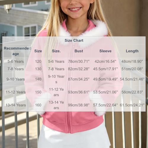 Girls Zip Up Hoodies Cute Faux Fur Trim Jackets Kids Fashion Clothes | girls zip up hoodie, faux fur trim jacket, cute hooded sweatshirt, long sleeve kids fall clothes, casual girls outerwear - image 4