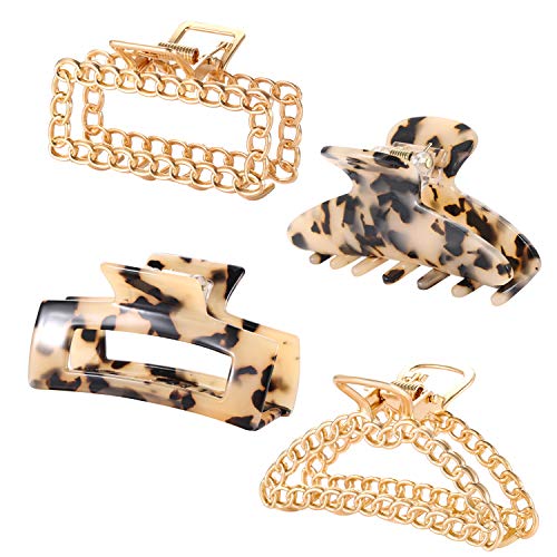 Hair Claw Clips For Women Large Non Slip Rectangle Banana Hair Clamps Clip Sparkling Rhinestone Flower Hair Claw Barrette Clamp Jaw Hair Accessories (leopard metal)