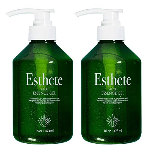 Aloe Vera Gel for Face, Korean Skin Care Aloe Vera Soothing Gel for After Sun & Acne Treatment, Sunburn, Irritated Skin Relief, Aloe Gel for Hair Mask by Esthete - Pack of 2 (32 oz Total)