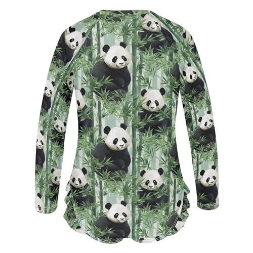Panda Animal Bamboo Girls Long Sleeve Rashguard Swimsuit UV Protection One-Piece Swimwear Bathing Suit B04027613