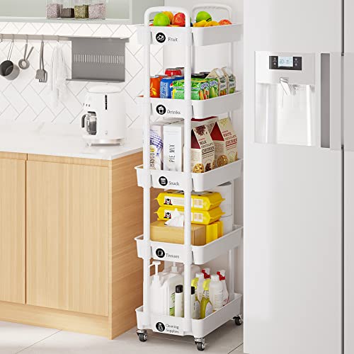 image for Laiensia 5-Tier Rolling Cart with Wheels,Multifunction Utility Storage