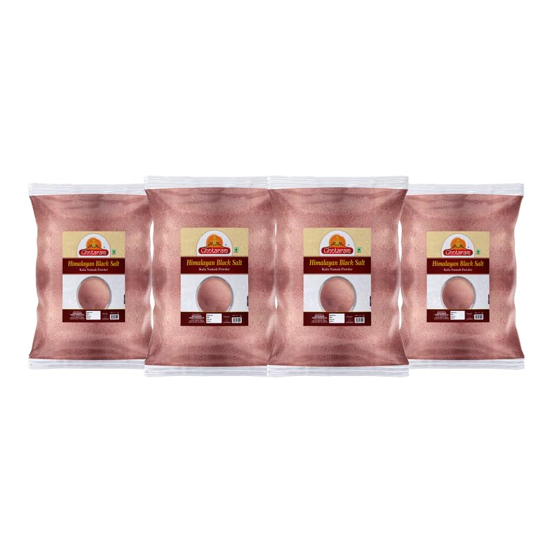 Ghotaram Handgrounded Natural Organic Black Salt/Kala Namak Powder | Handground Kala Namak Kala Loon Powder | Sulphur-Rich Kala Namak Sanchal Powder | bit loona bit lobon kala loon-400GM*4Pack