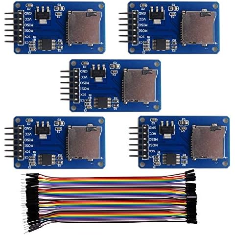 Geekstory 5 PCS Micro SD Card Module Mini TF Card Adapter with Memory Storage Breakout Board SPI Interface Driver + 40 PCS Female to Male Dupont Cable Line for Arduino Raspberry Pi Cover