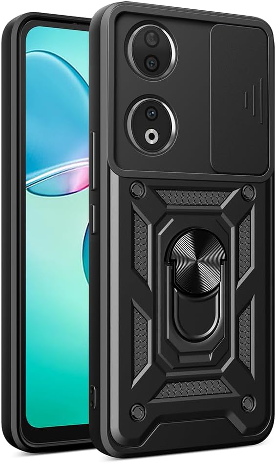 Zore Honor ile uyumlu 90 Kılıf Magnetik Standlı Kamera Korumalı Zore Sürgülü Vega Kapak Siyah