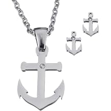 Fashion Stainless Steel Anchor w/Crystal Necklace & Stud Earring Set 439701 143