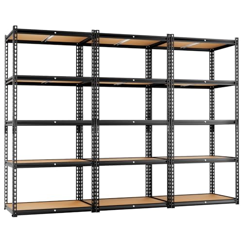 Image of LEVELEVE 5-Tier Storage Shelving Unit, Metal, for Kitchen, Garage, Laundry Room, Adjustable, 34 inch L x 16 inch W x 72 inch H, Rectangular, 3 Pack
