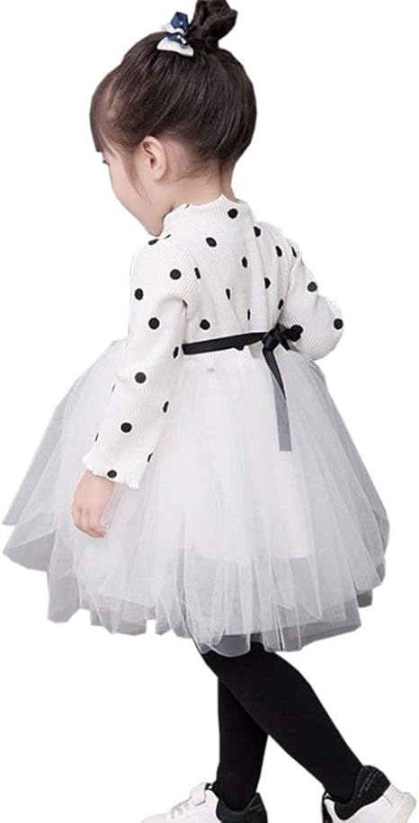 Amazon 春秋 子供服 女の子 ベビー服 ニット ワンピース ベビードレス ドット柄 長袖 チュチュ チュールスカート レース 可愛い プリンセス プレセント フォーマル 結婚式 発表会 ホワイト 70 6 12m ワンピース チュニック 通販