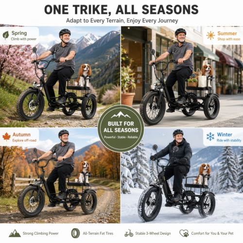 ANCHEER Electric Tricycle for Adults, 20" Fat Tire Electric Trike, 15.5MPH Ebike for Seniors, 3 Wheel Electric Bike, 864Wh Removable Battery, LCD, Rear Differential, Rear Seat Basket (Black) by ANCHEER - Used condition - Image 8