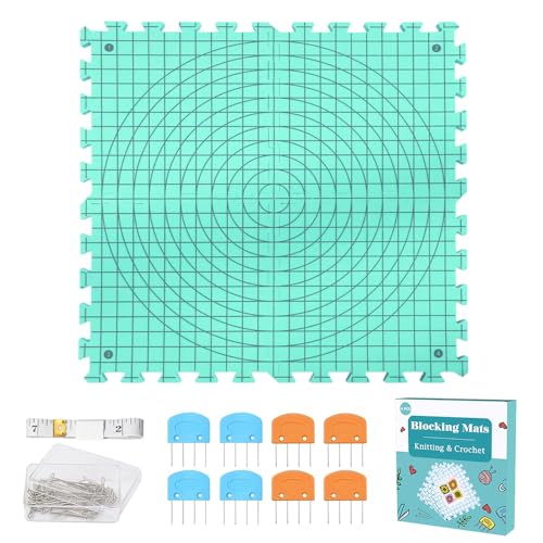 Yarniss Blocking Mats for Knitting & Crochet Project, Extra Thick Knitting Blocking Mat with Grid Lines，Knitting Mats with T-Pins,Blue