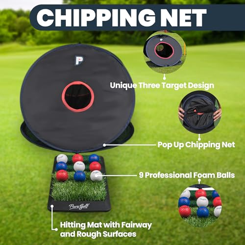 PUR3 Golf Chipping Net & Practice Game | 3-Target Design | Includes Dual-Texture Chipping Mat, 9 x Foam Balls, and Carrying Case | Indoor/Outdoor Golf Short Game Training Aid Kit - Image 3